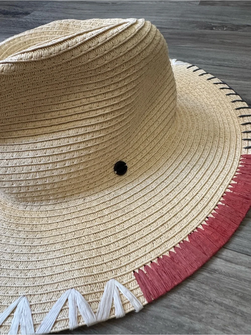 Roxy Straw Embroidered Edges Brim Hat